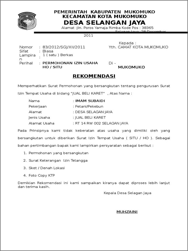 Contoh Surat Izin Lokasi Pemasangan Mohon Kiranya