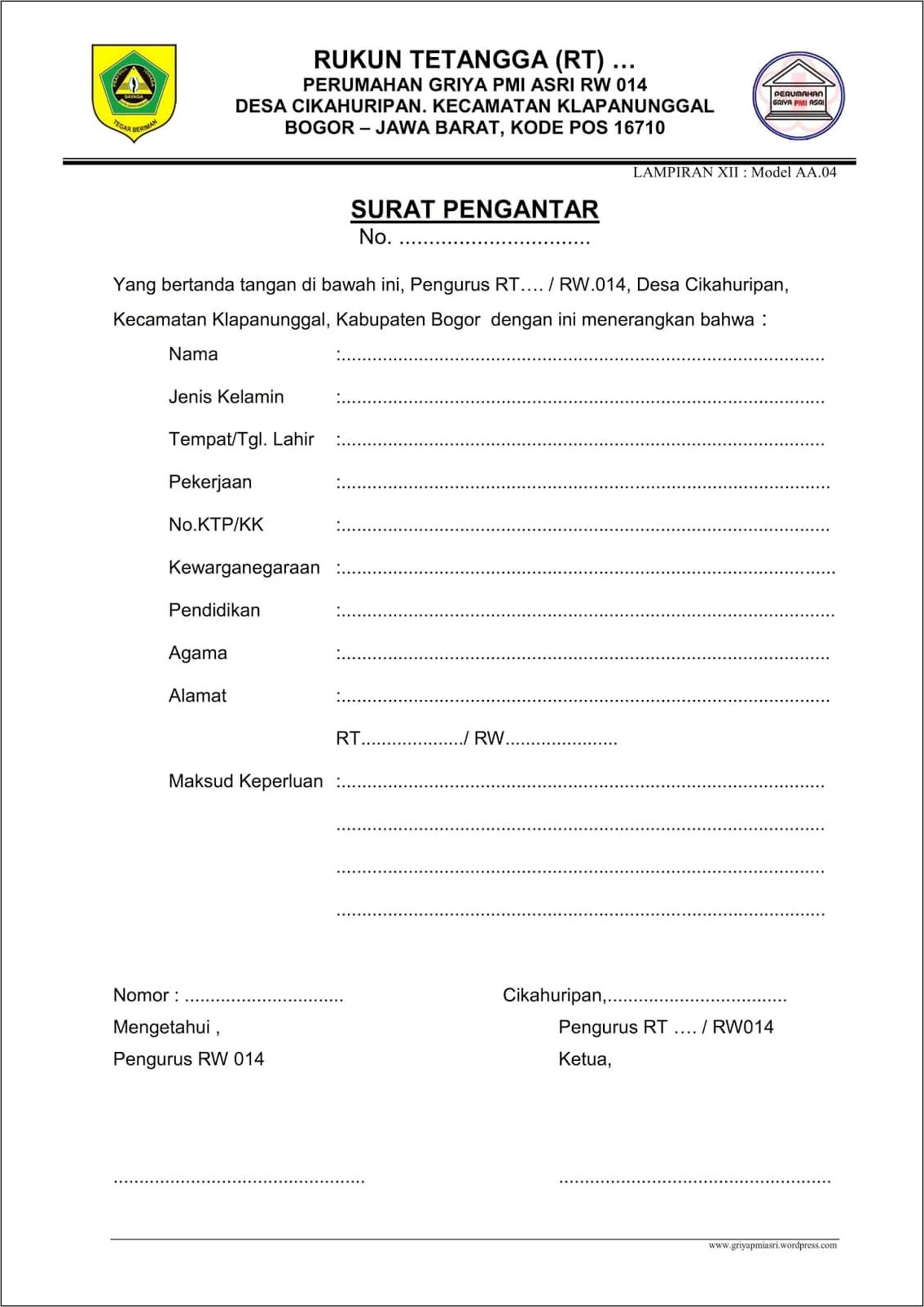 Contoh Surat Keterang Kepemilikan Tanah Tingkat Dusun