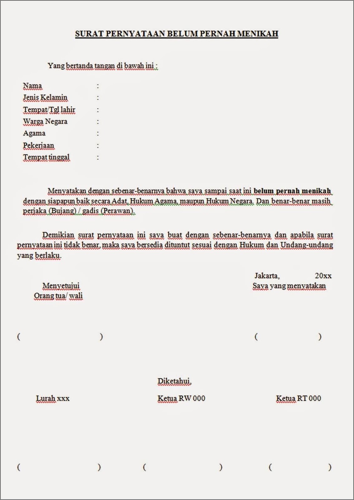 Contoh Surat Keterang Rt Untuk Menyatakan Anak