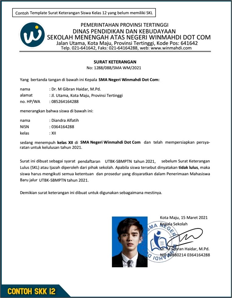 Contoh Surat Keterangan Akan Lulus Sekola