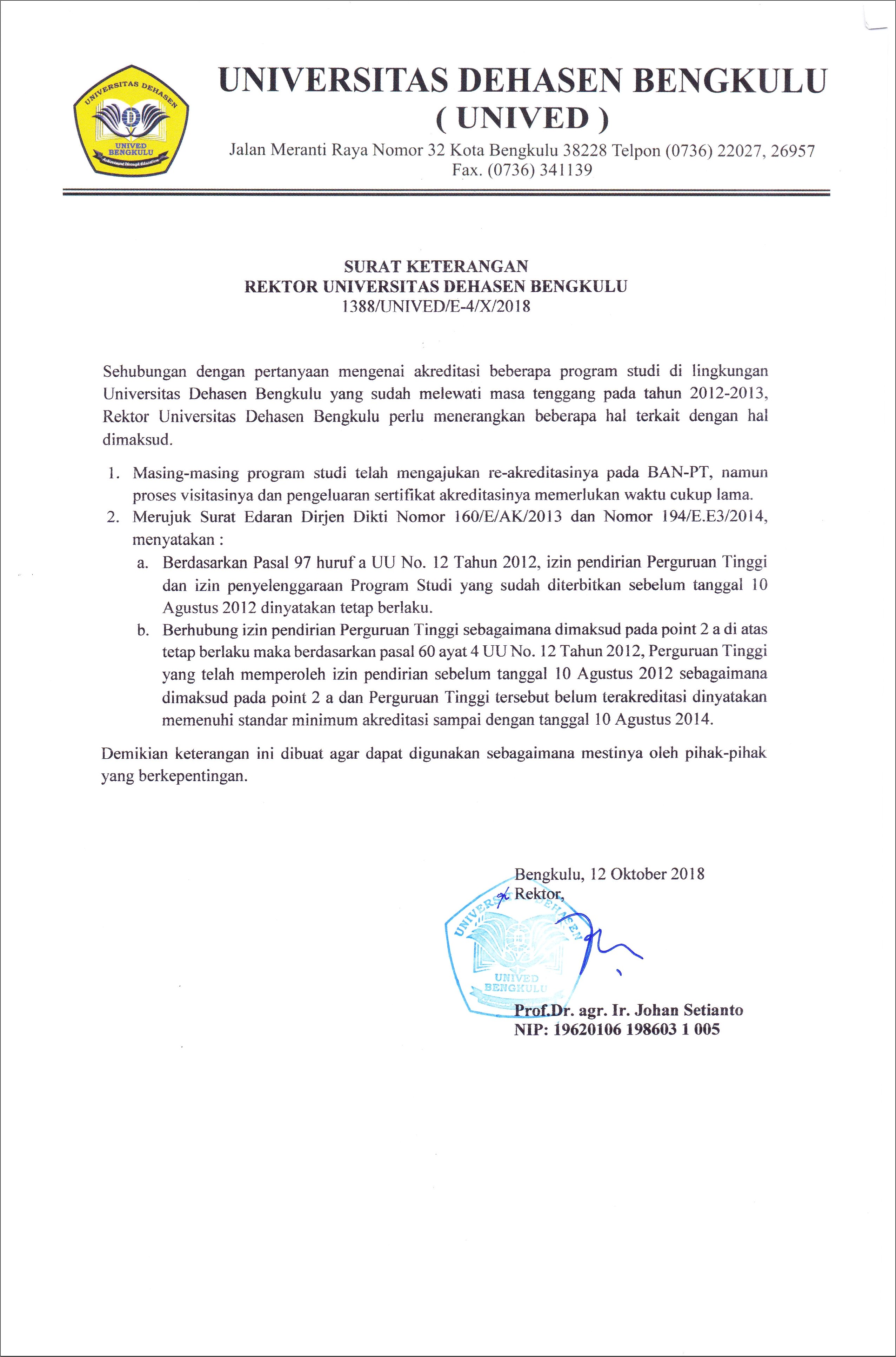 Contoh Surat Keterangan Akreditas Jurusan