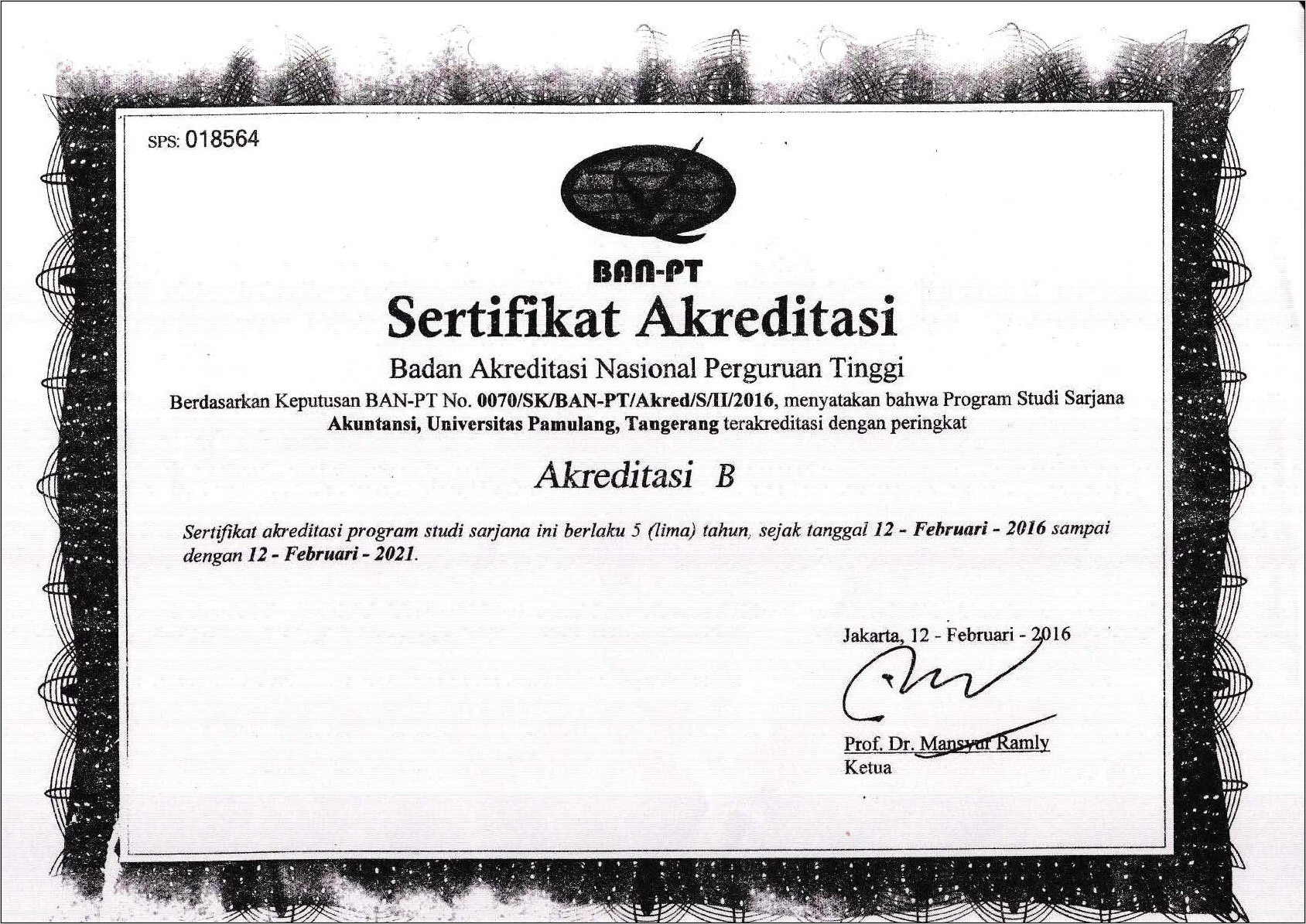 Contoh Surat Keterangan Akreditasi Jurusan Kuliah