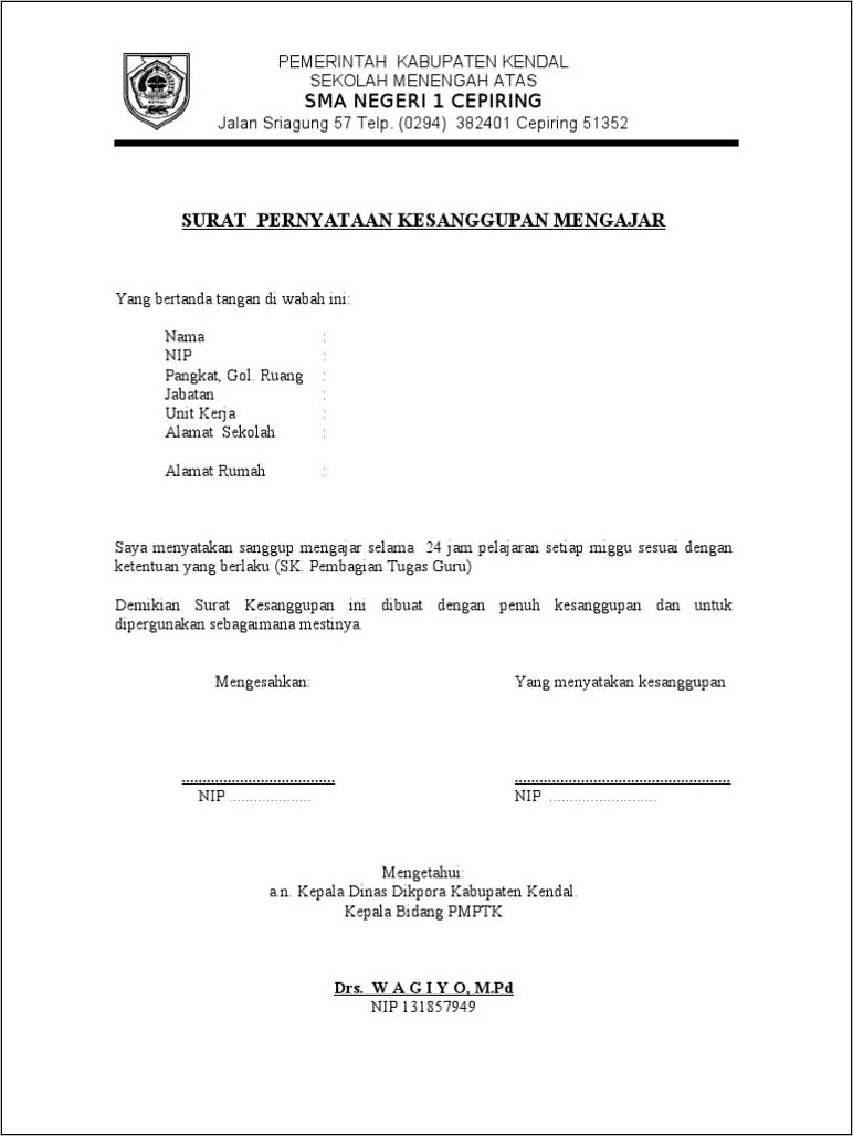 Contoh Surat Keterangan Akreditasi Sekolah