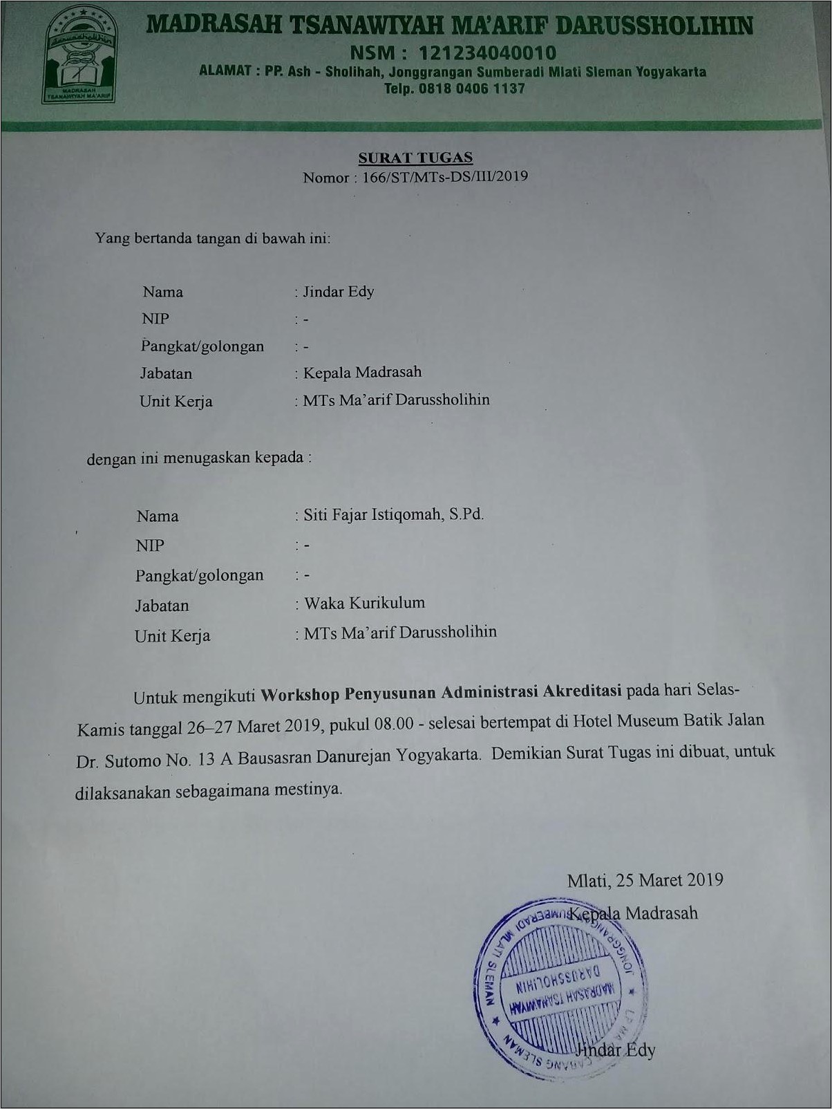 Contoh Surat Keterangan Akreditasi