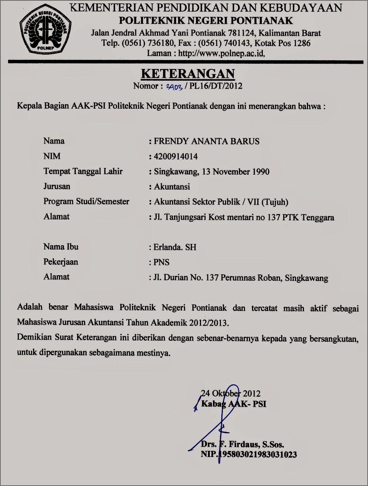 Contoh Surat Keterangan Aktif Dalam Komunitas