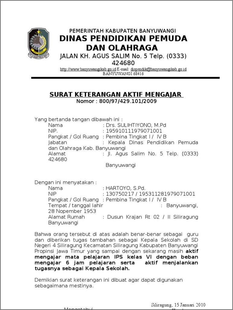 Contoh Surat Keterangan Aktif Mengajar Dari Kepala Sekolah