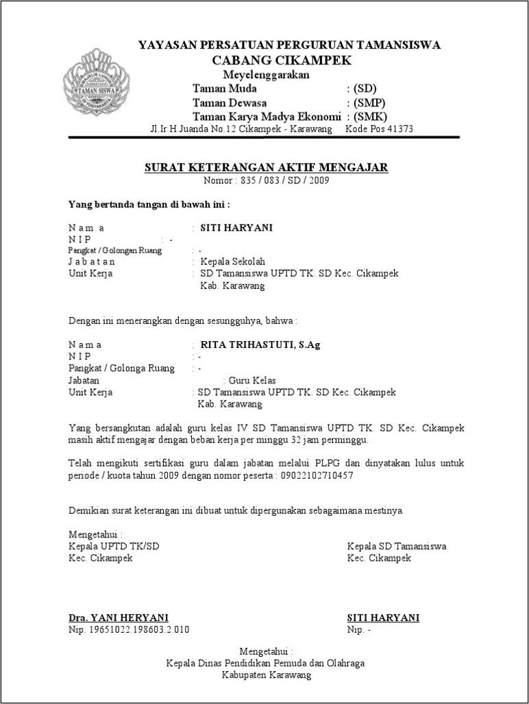 Contoh Surat Keterangan Aktif Sekolah Smk.doc