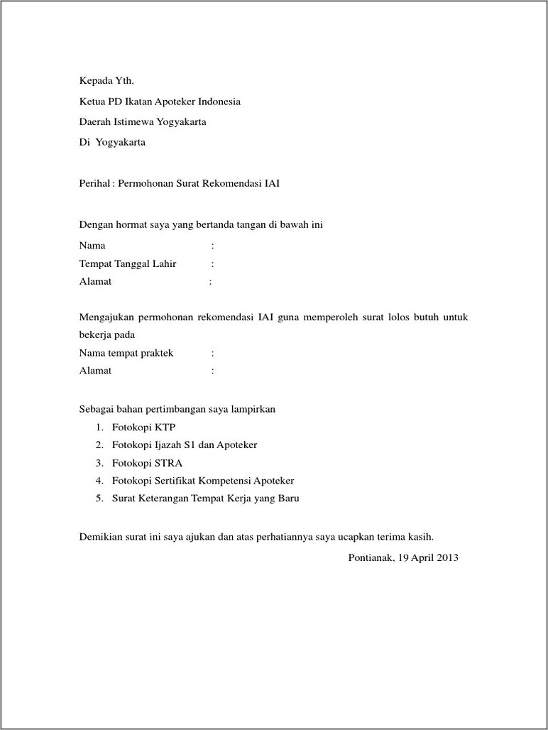 Contoh Surat Keterangan Alasan Docking