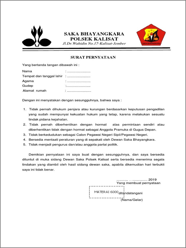 Contoh Surat Keterangan Anggota Pramuka