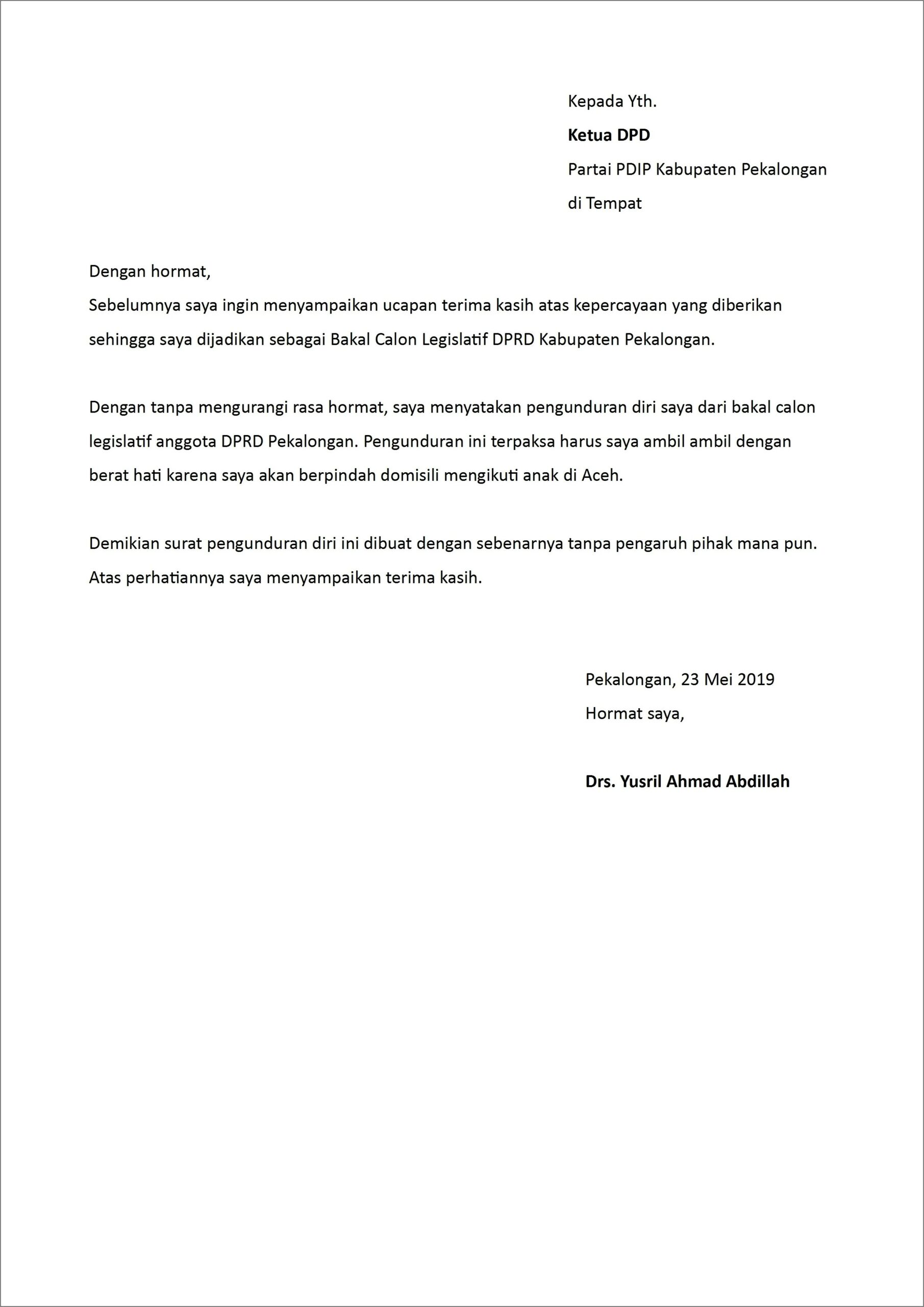 Contoh Surat Keterangan Bakal Caleg