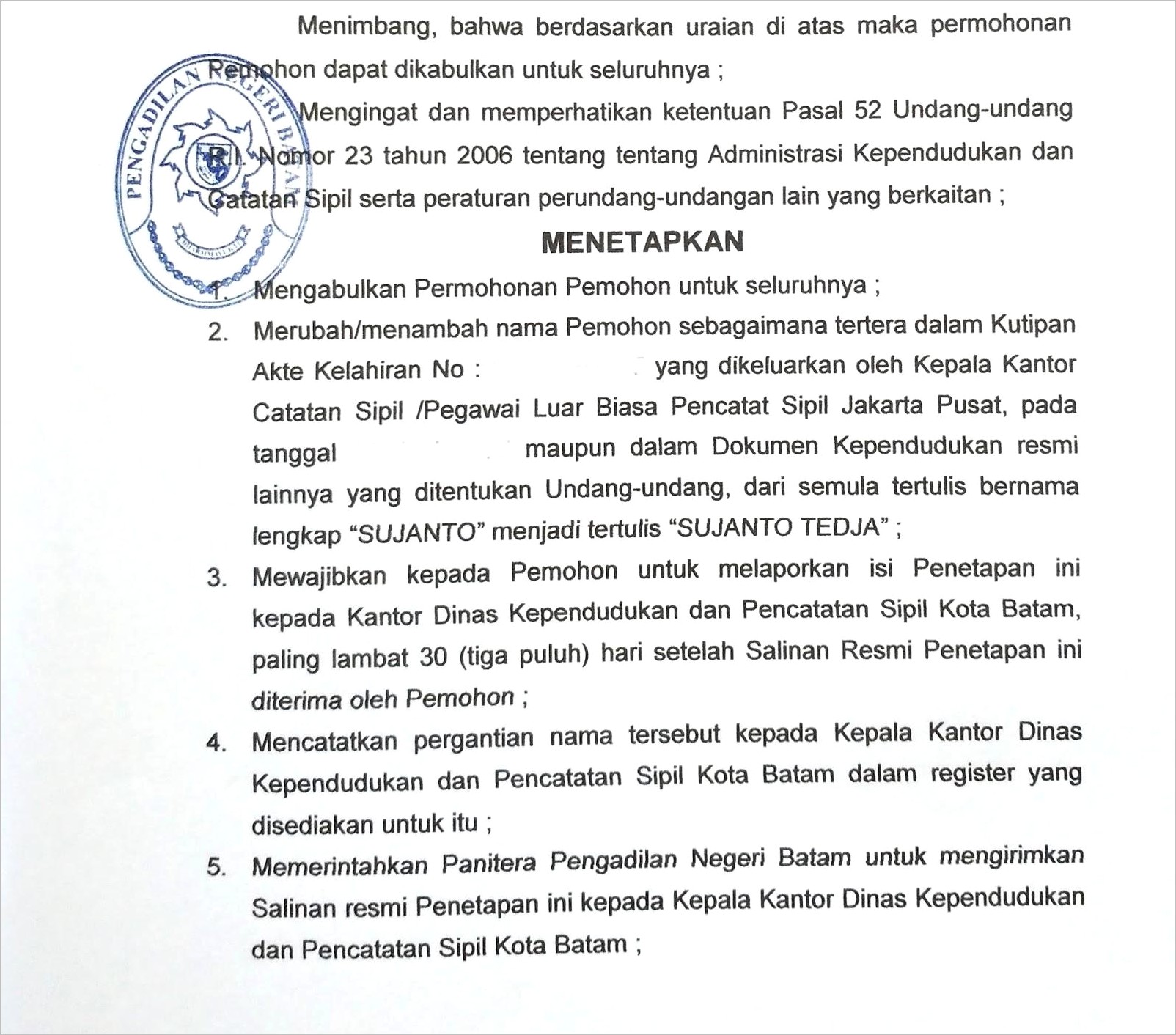 Contoh Surat Keterangan Balik Nama