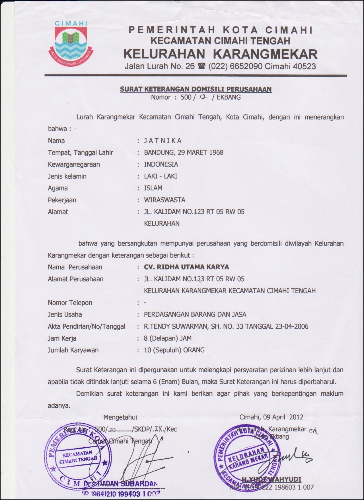 Contoh Surat Keterangan Bandung