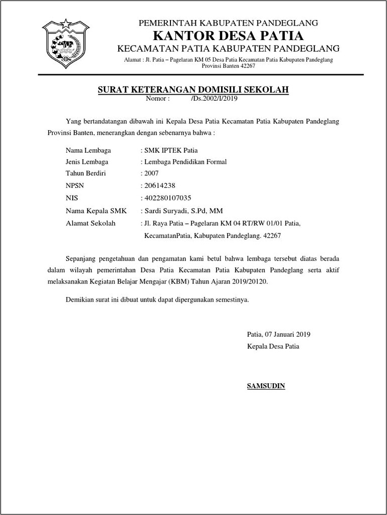 Contoh Surat Keterangan Bangunan Sekolah