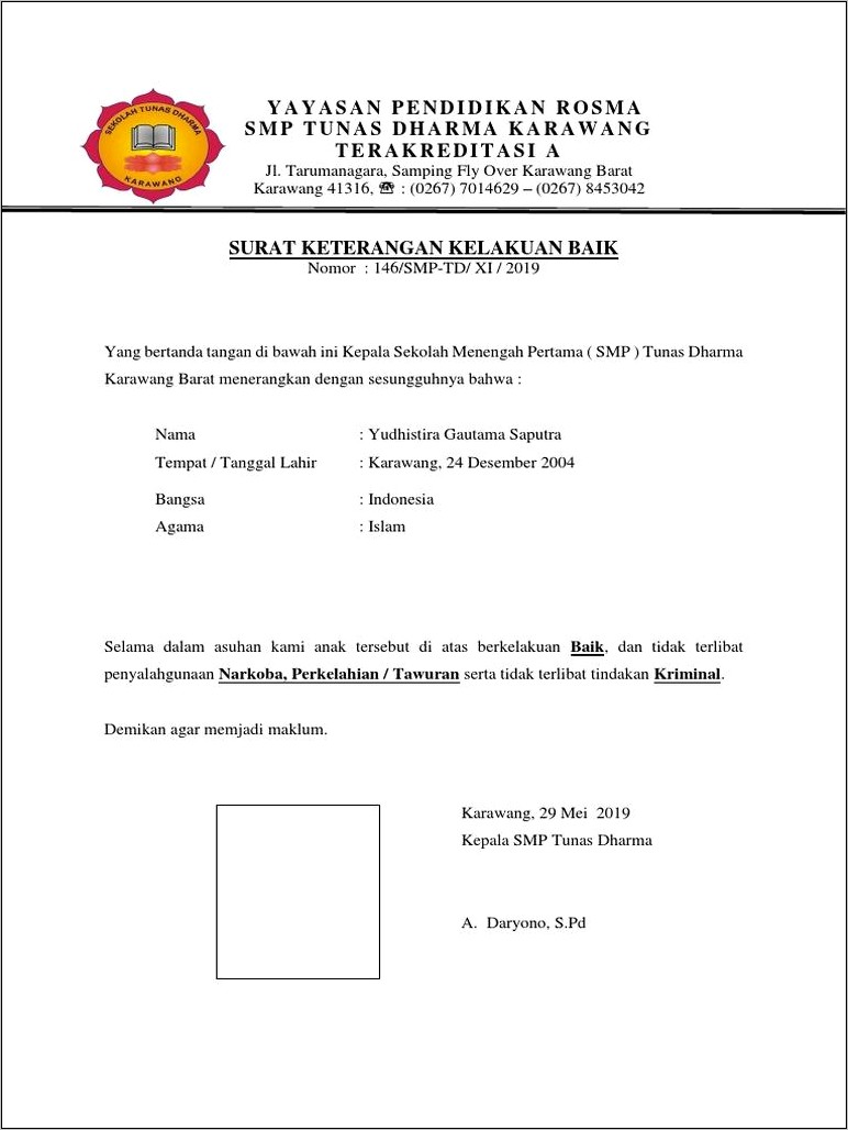 Contoh Surat Keterangan Bekelakuan Baik