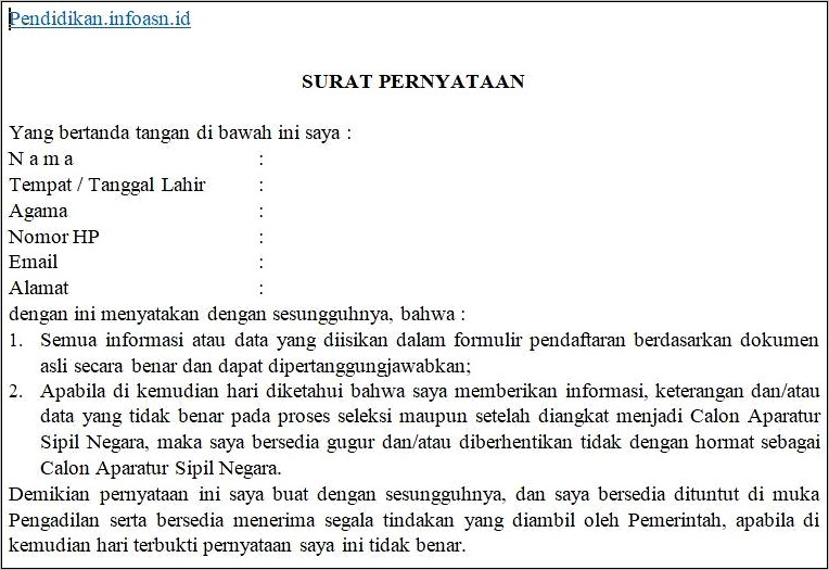 Contoh Surat Keterangan Benar Benar Pns Kota
