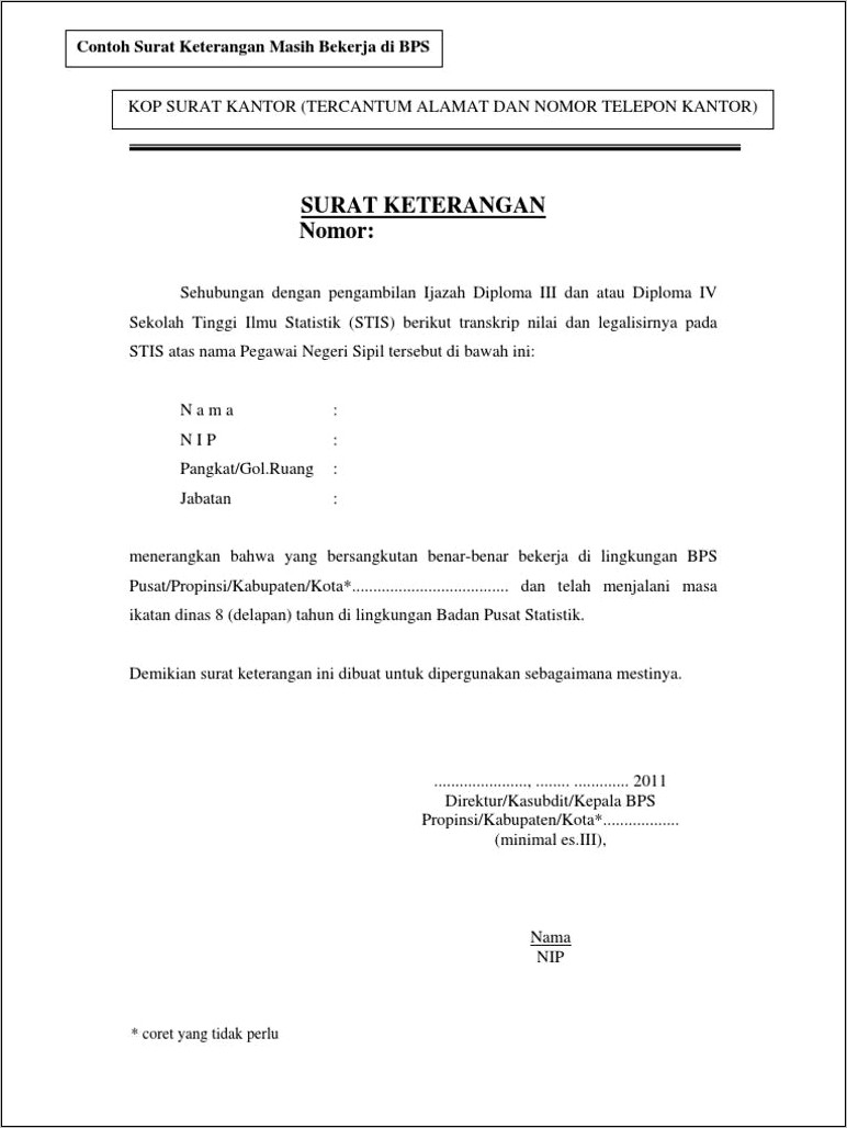 Contoh Surat Keterangan Benar Pegawai Kantor