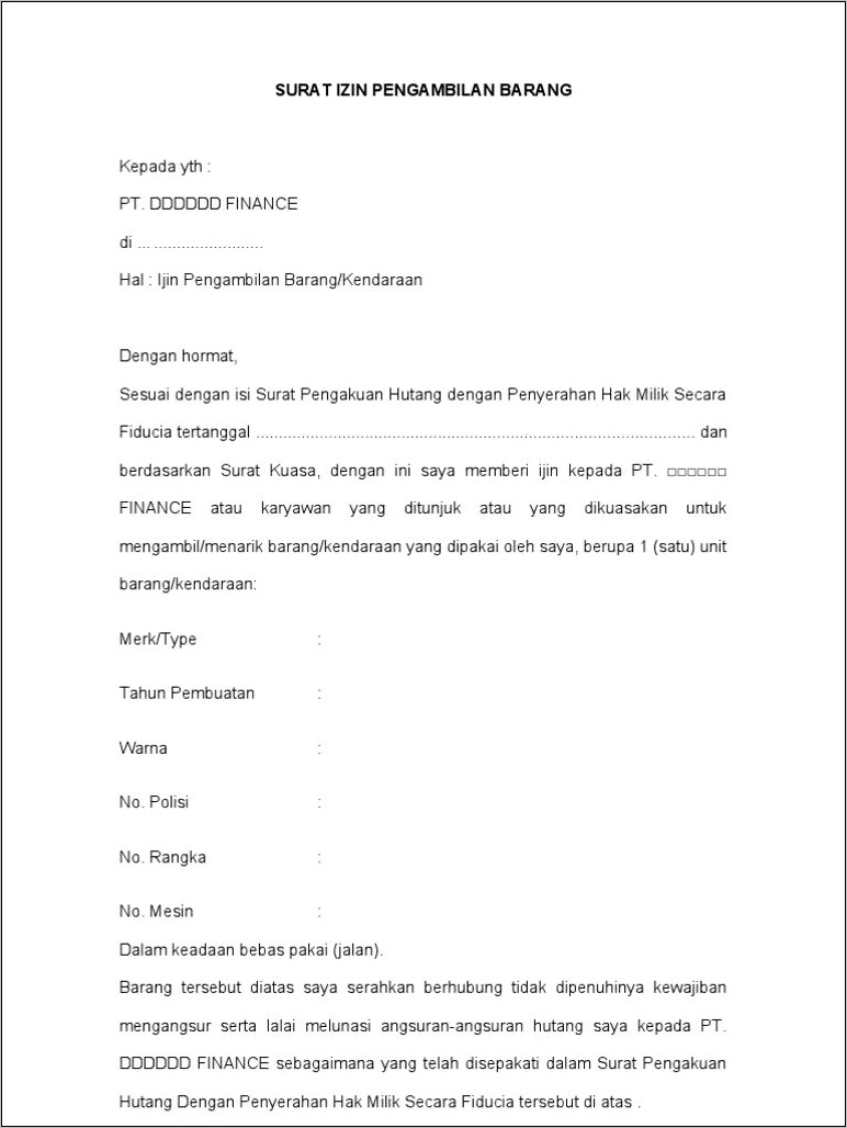 Contoh Surat Keterangan Fiskal Kendaraan  Surat Keterangan  Desain