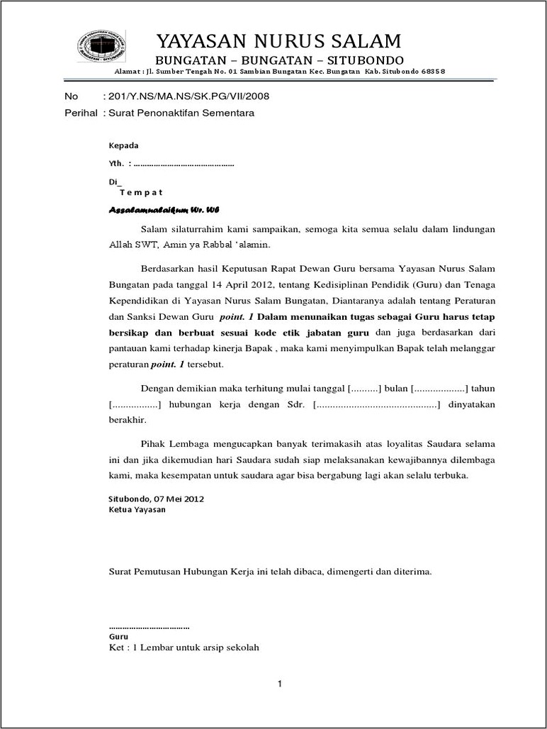 Contoh Surat Keterangan Berhenti Mengajar