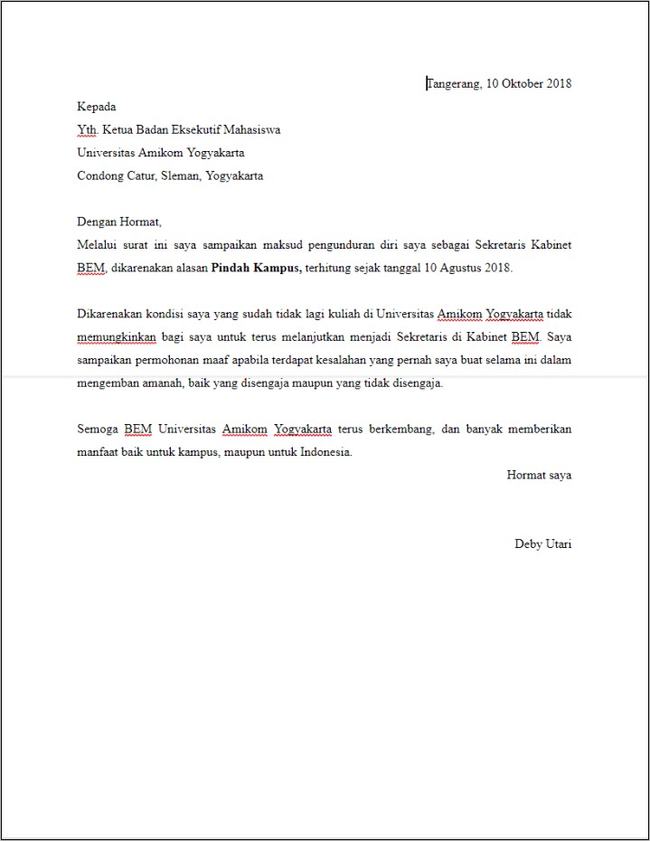 Contoh Surat Keterangan Berhenti Mengundurkan Diri Mengajar