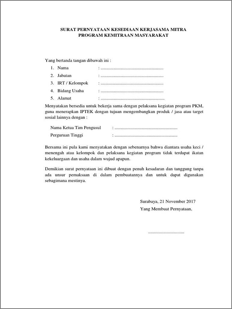 Contoh Surat Keterangan Bermtri