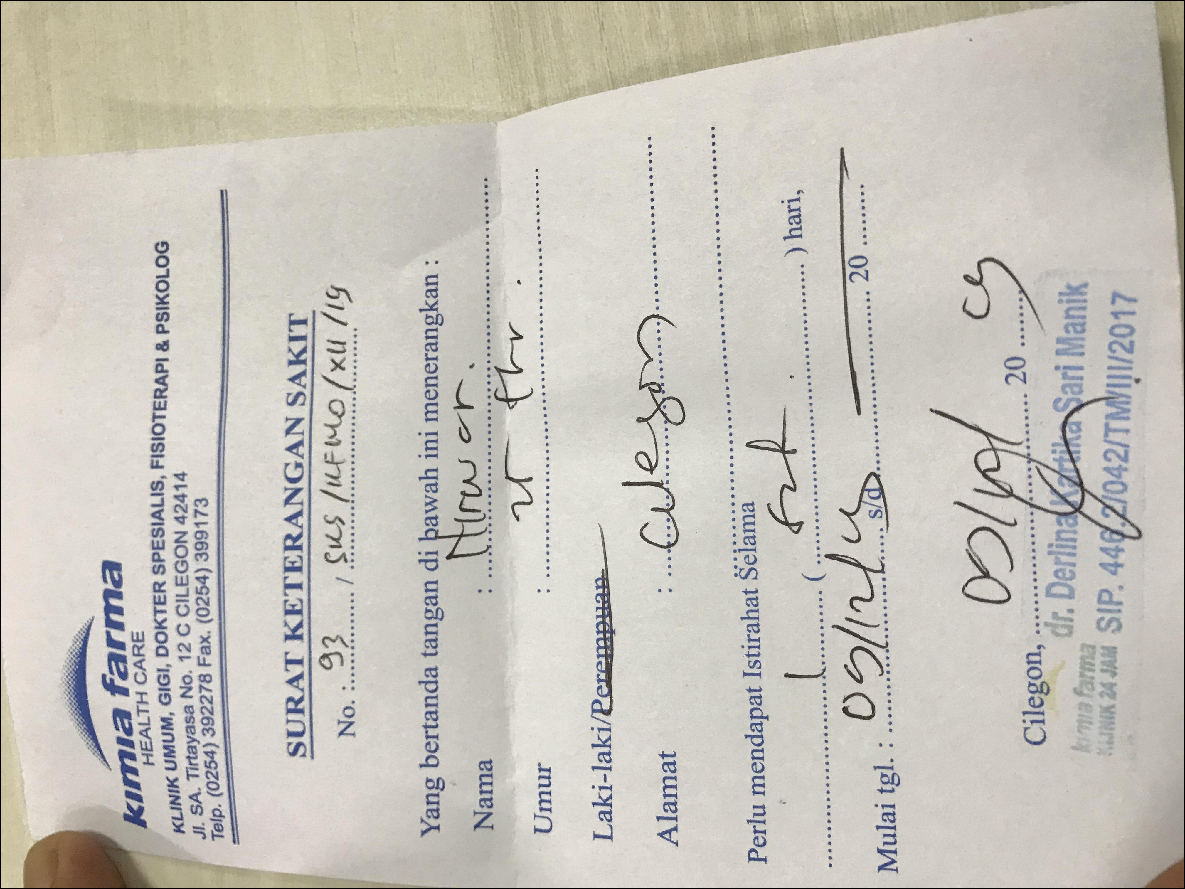 Contoh Surat Keterangan Berobat Dari Dokter