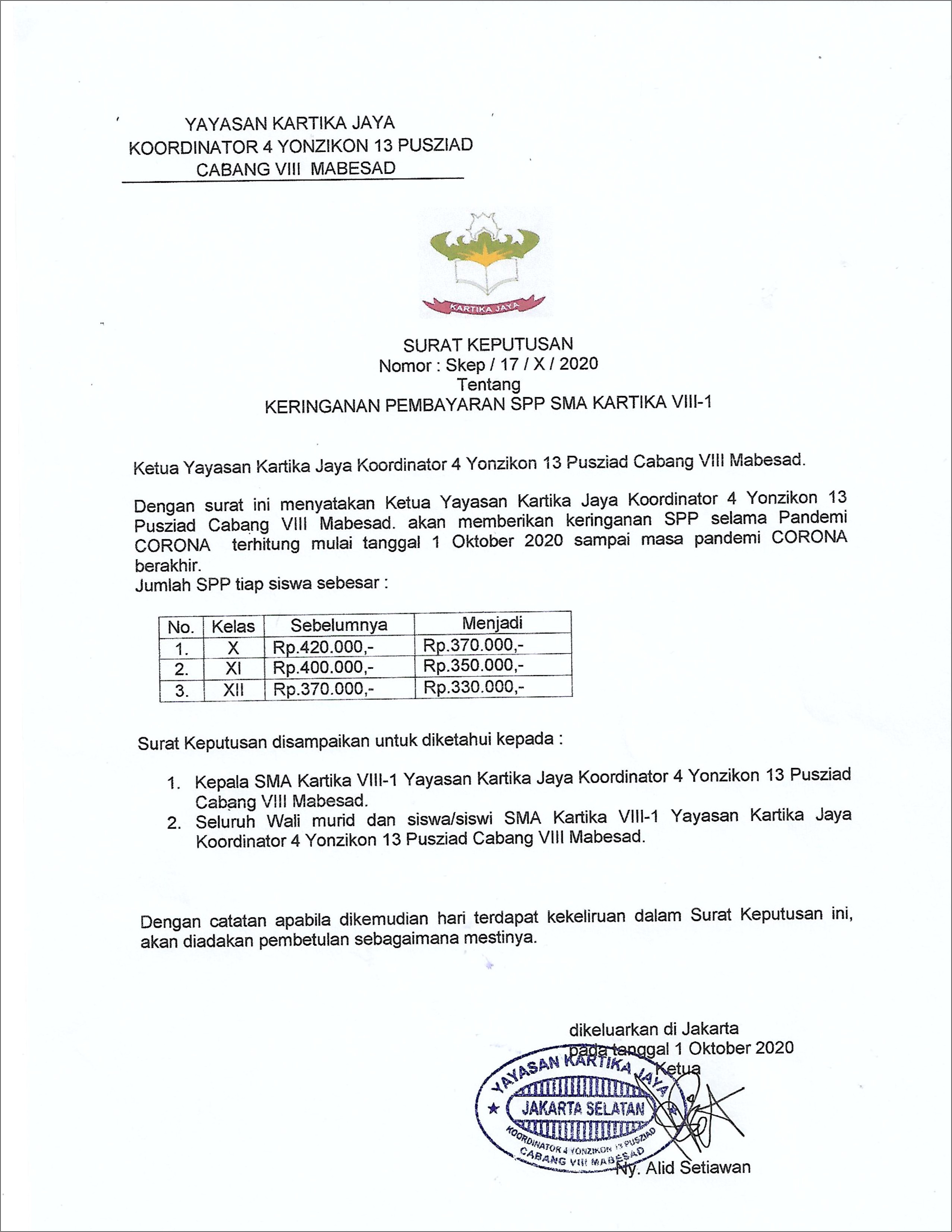 Contoh Surat Keterangan Besaran Uang Pangkal Sma Dari Kepala Sekolah