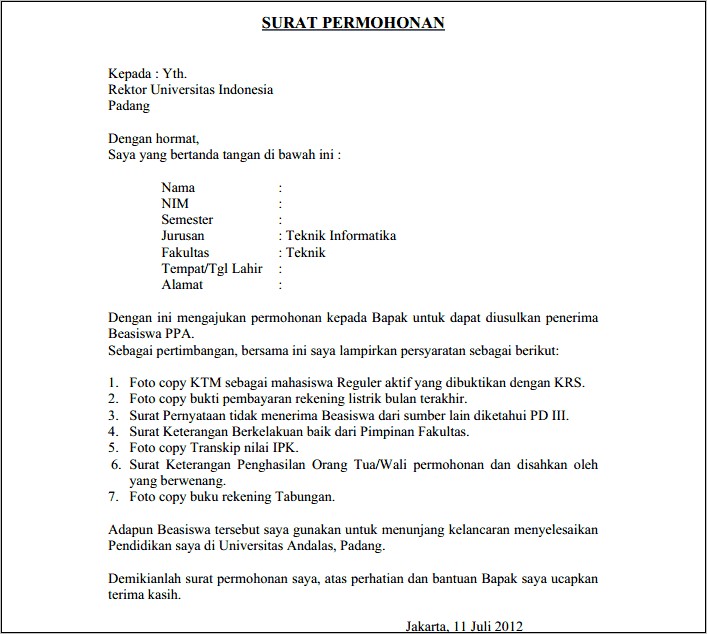 Contoh Surat Keterangan Bimbel