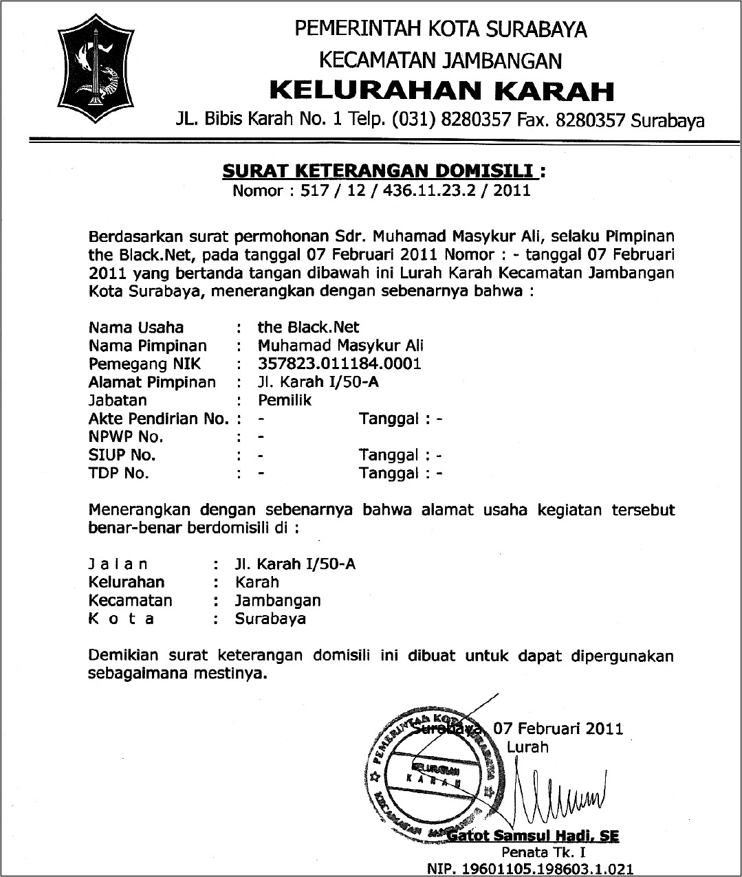Contoh Surat Keterangan Dari Kelurahan Surabaya
