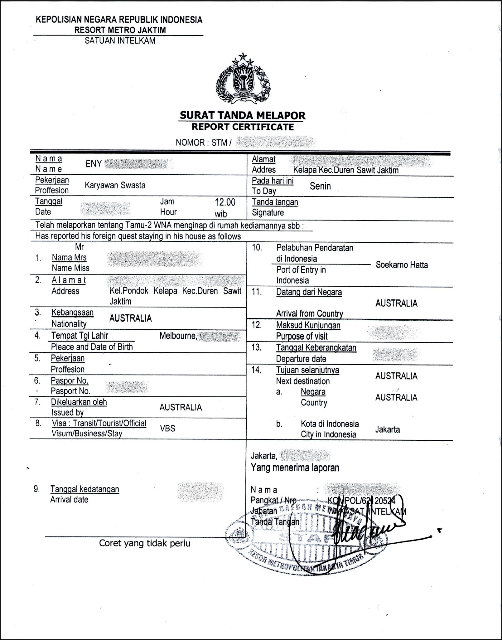 Contoh Surat Keterangan Dari Polisi