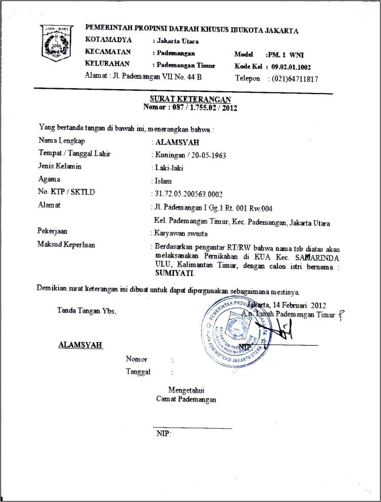 Contoh Surat Keterangan Dari Rt Rw