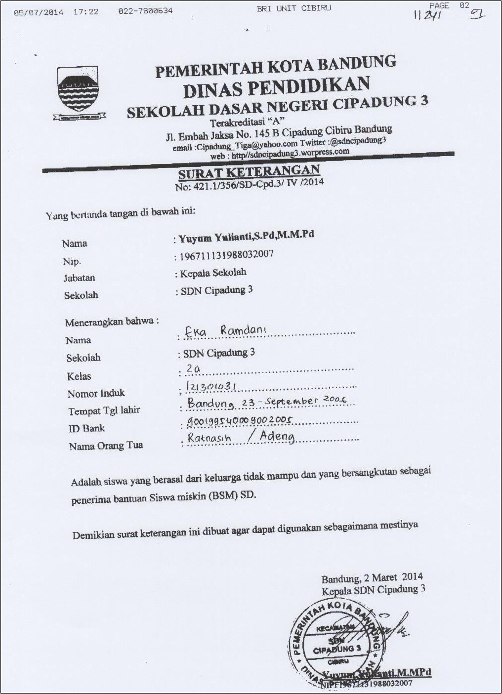 Contoh Surat Keterangan Dari Sekolah Untuk Penerima Pip