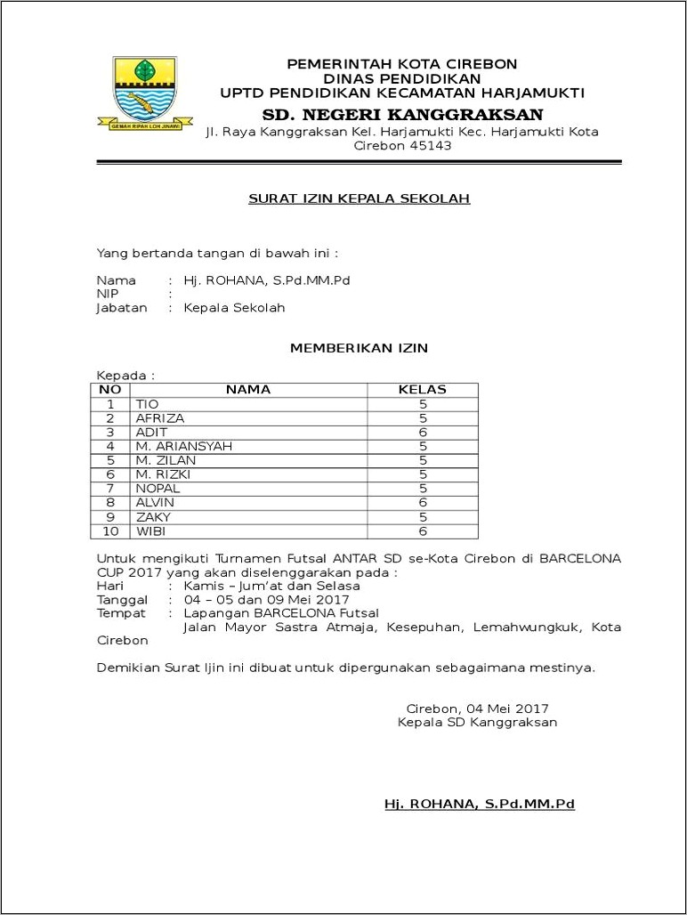 Contoh Surat Keterangan Dari Sekolah Untuk Pertandingan Futsal