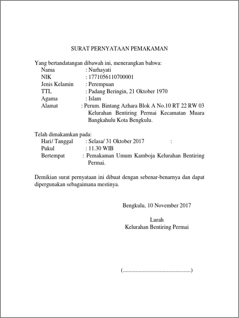 Contoh Surat Keterangan Desa Untuk Menghadiri Pemakaman Dari