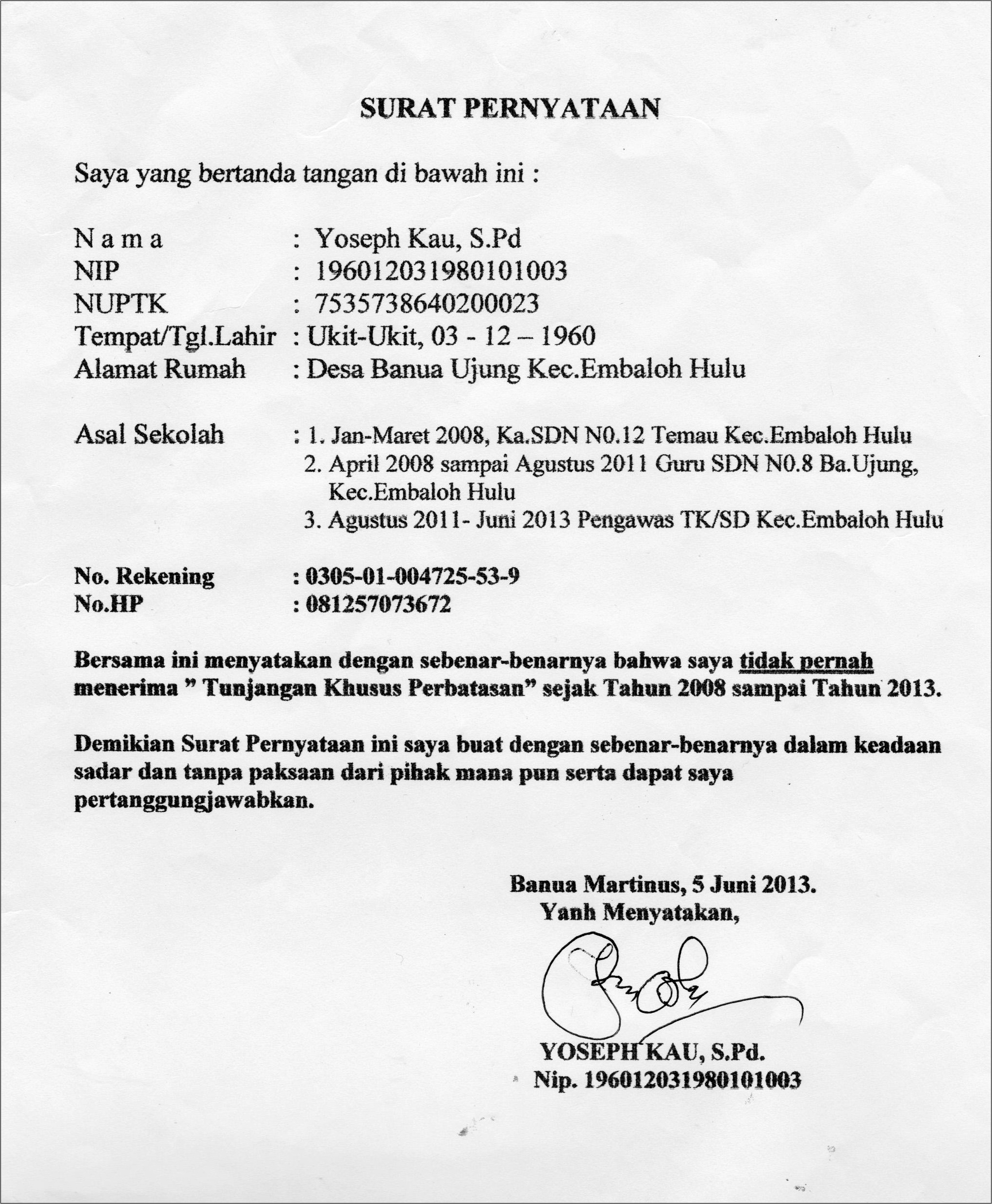 Contoh Surat Keterangan Dinas