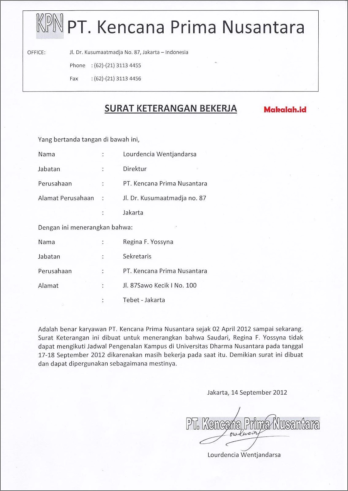 Contoh Surat Keterangan Pergantian Karyawan Outsourcing - IMAGESEE