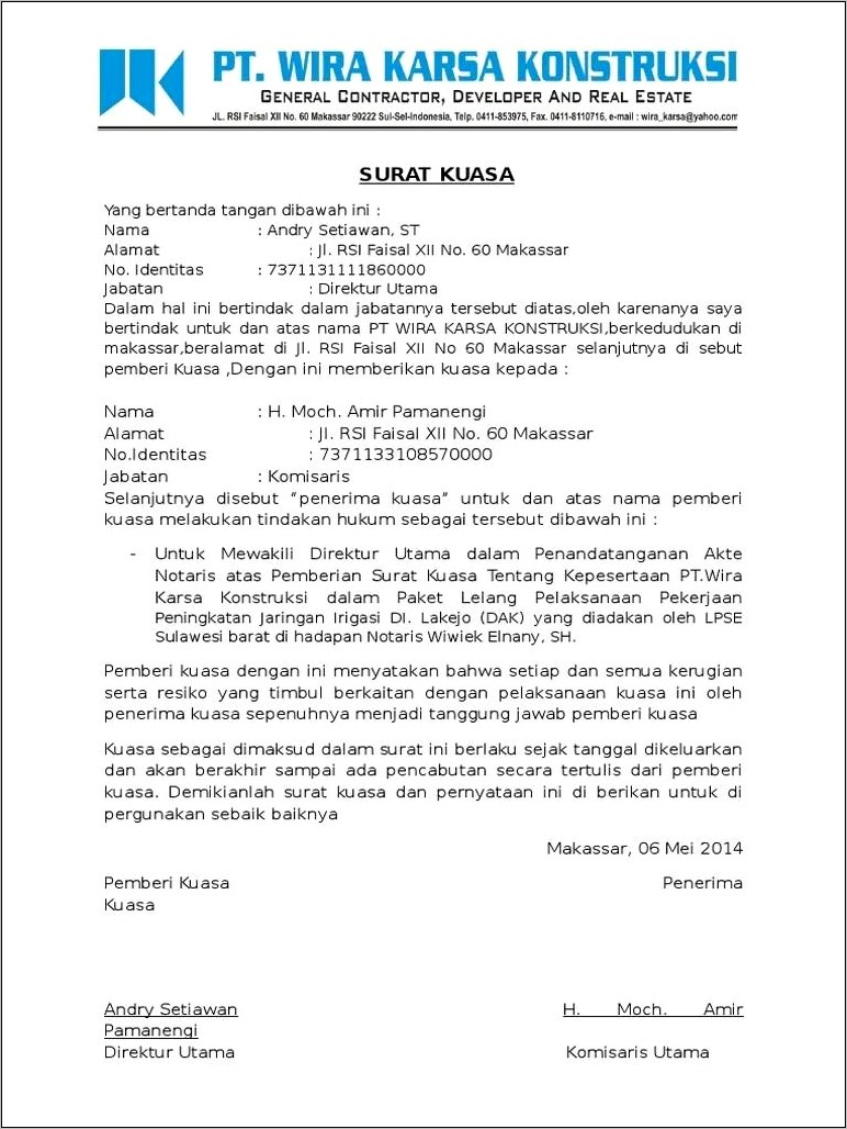 Contoh Surat Keterangan Dirut