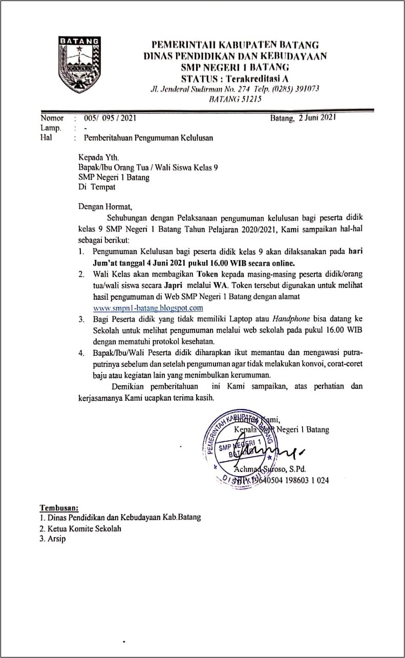 Contoh Surat Keterangan Diterima Di Smp Negeri Diketahui Dinas Pendidikan