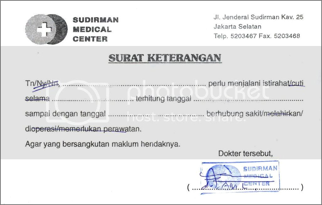 Contoh Surat Keterangan Dokter Jakarta Barat