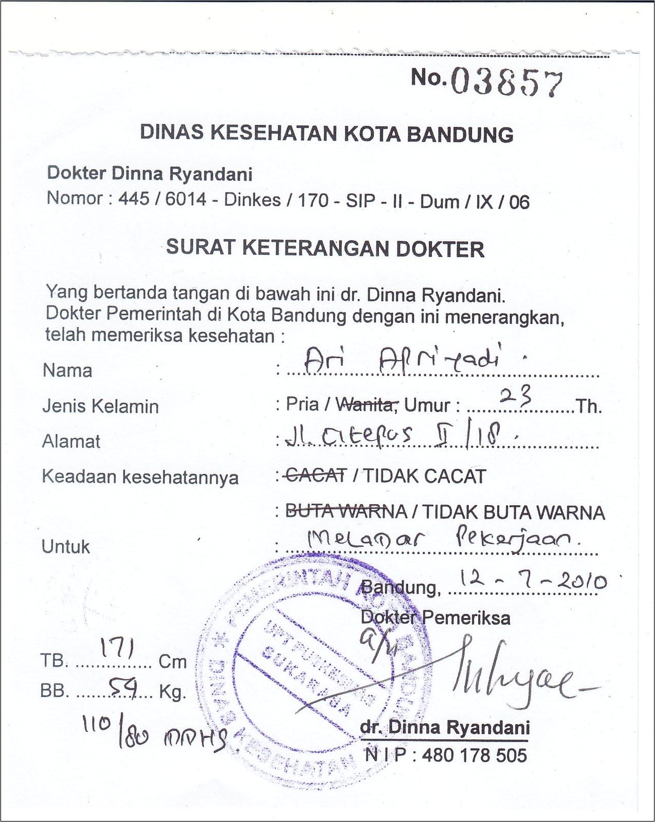 Contoh Surat Keterangan Dokter Wilayah Jakarta Utara