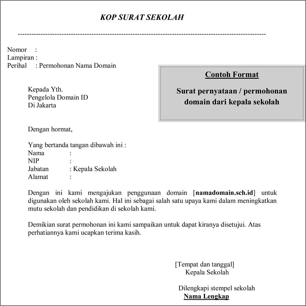 Contoh Surat Keterangan Domain Or.id