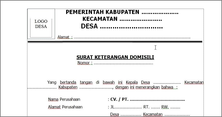 Contoh Surat Keterangan Domisili Sekolah