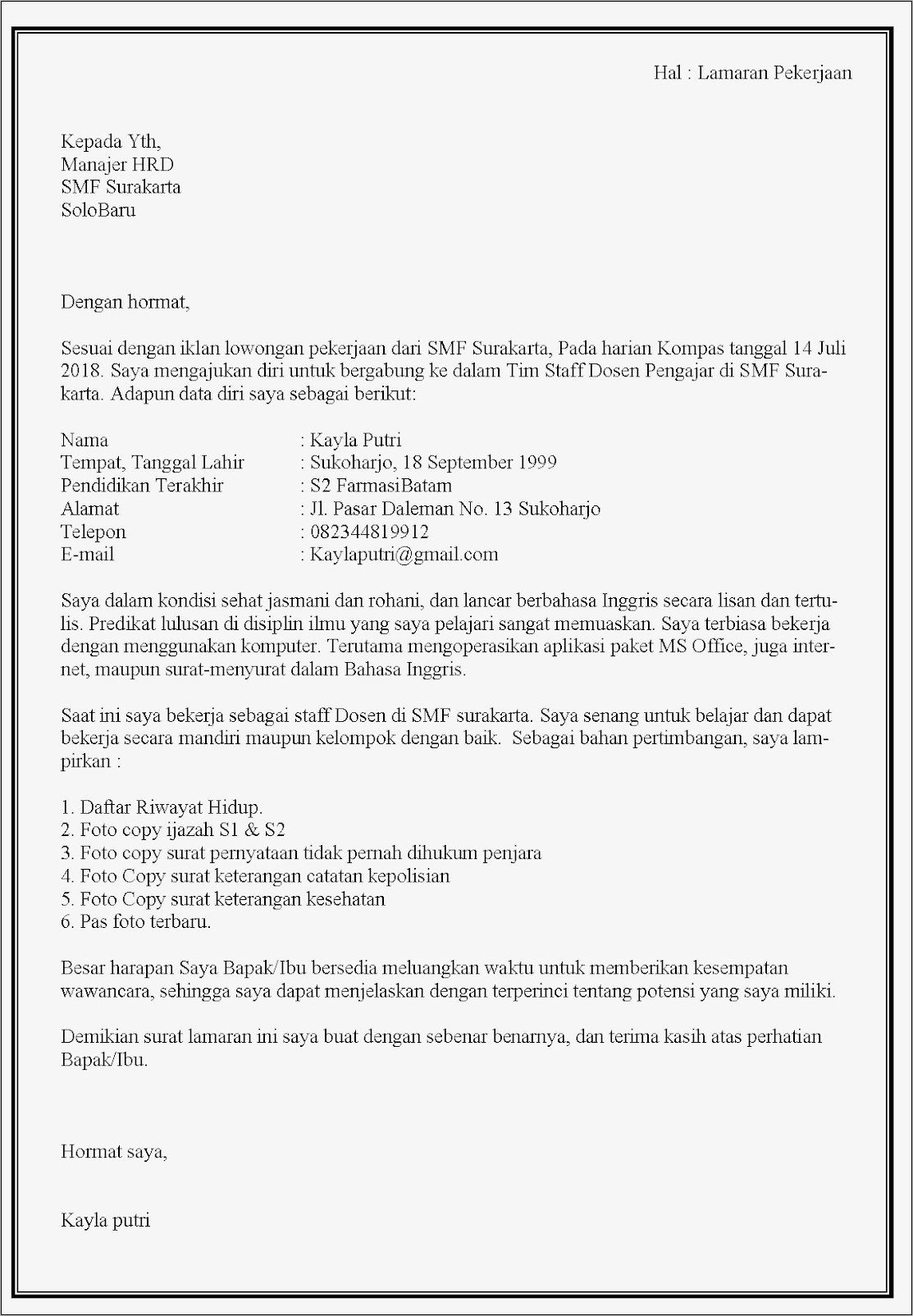 Contoh Surat Keterangan Dosen