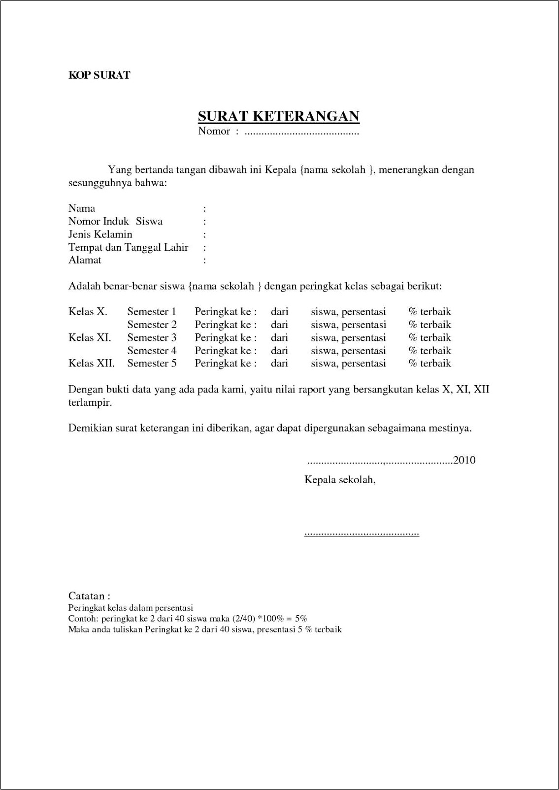 Contoh Surat Keterangan Duduk Di Kelas 12 Untuk Unbk