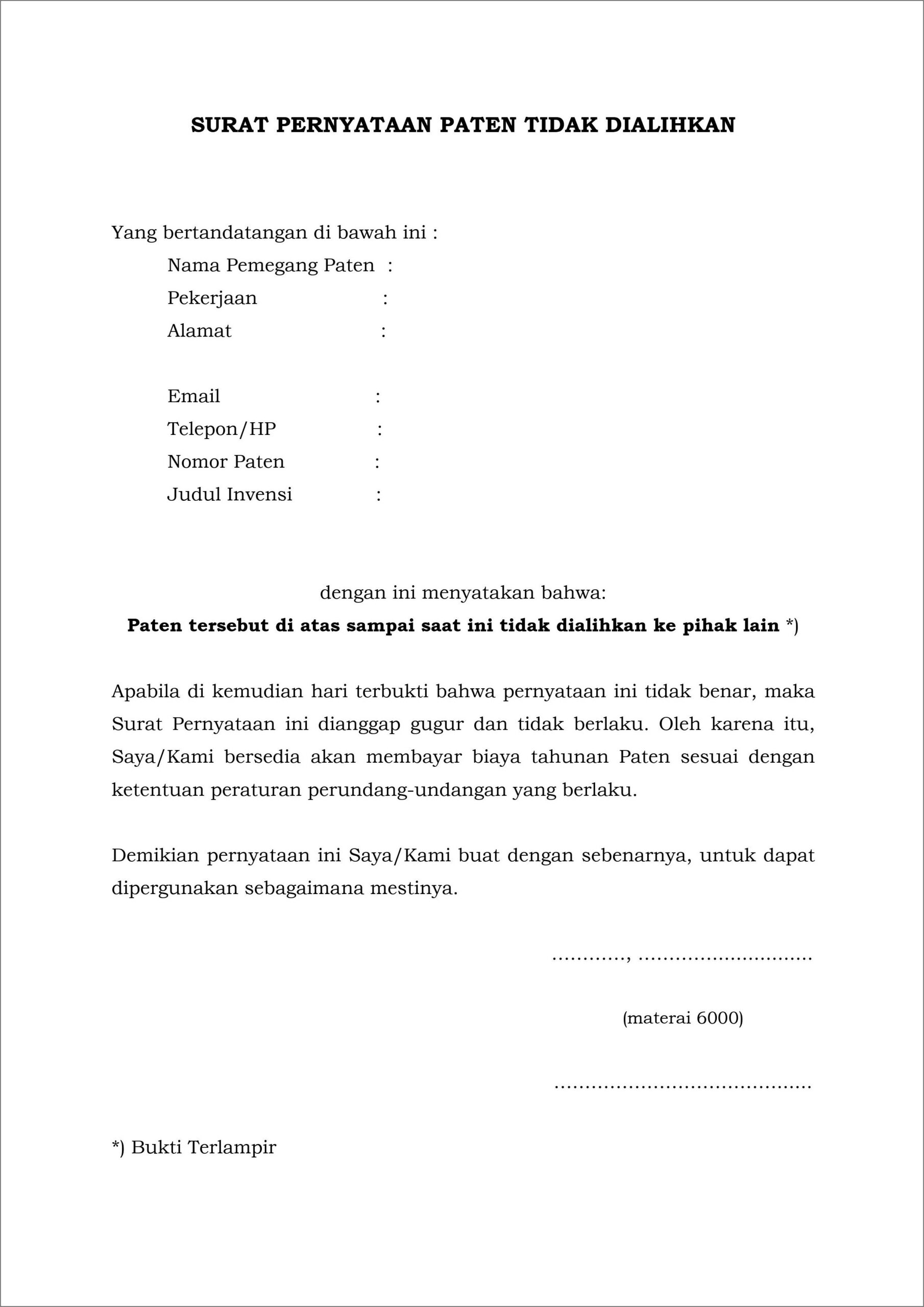 Contoh Surat Keterangan Ekses Klaim