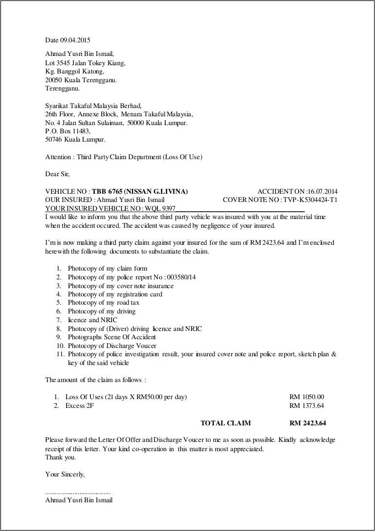 Contoh Surat Keterangan Excess Klaim