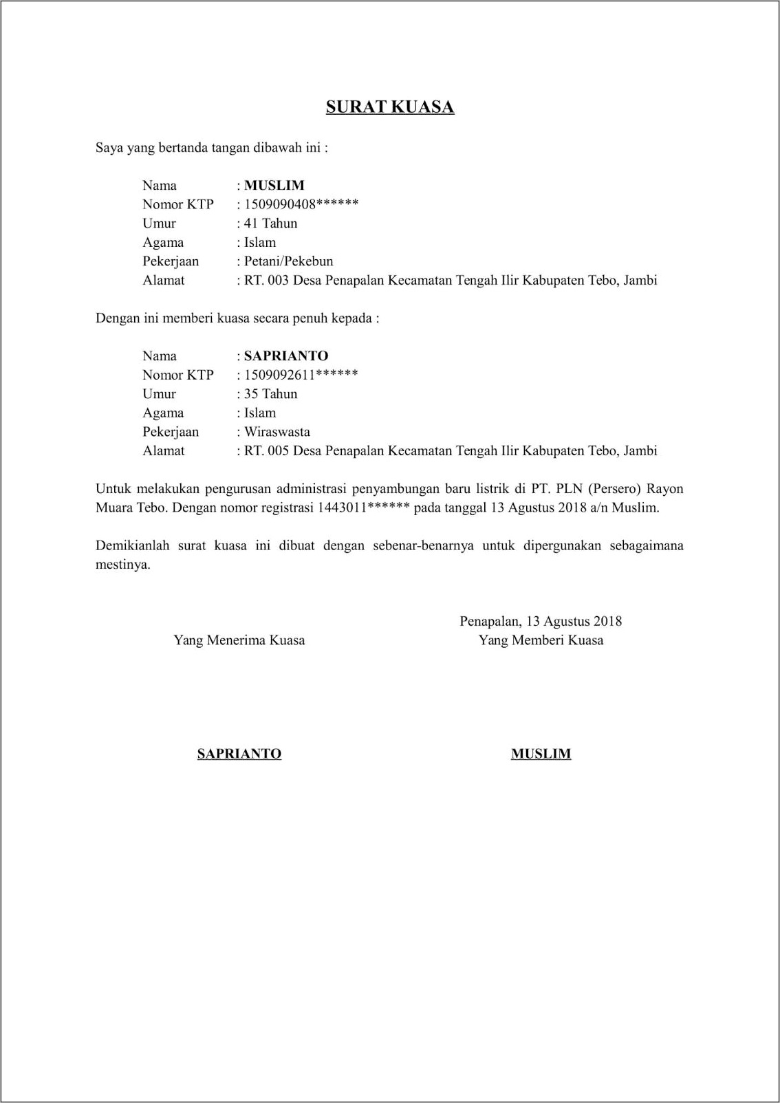 Contoh Surat Keterangan Ganti Nama Meteran Listrik