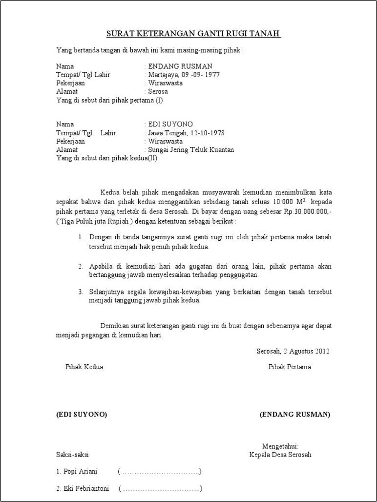 Contoh Surat Keterangan Ganti Rugi Doc