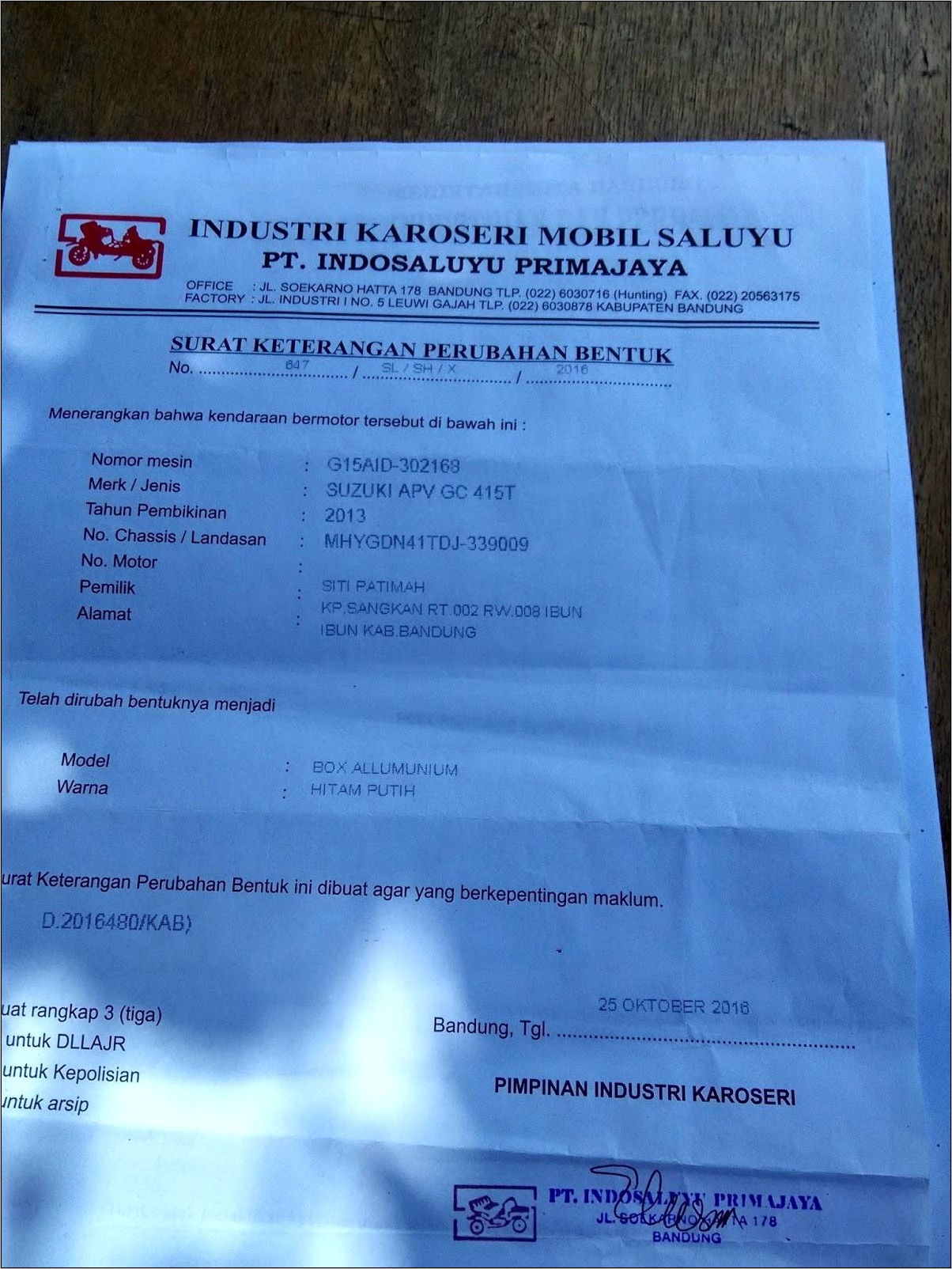 Contoh Surat Keterangan Ganti Warna Mobil