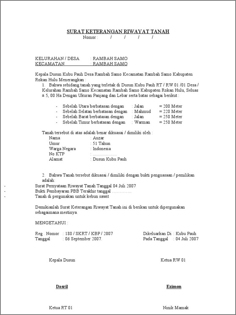 Contoh Surat Keterangan Garap Tanah