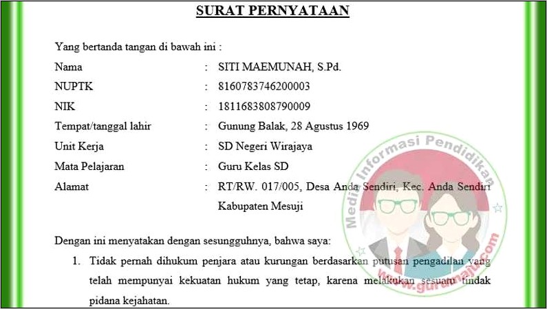 Contoh Surat Keterangan Guru